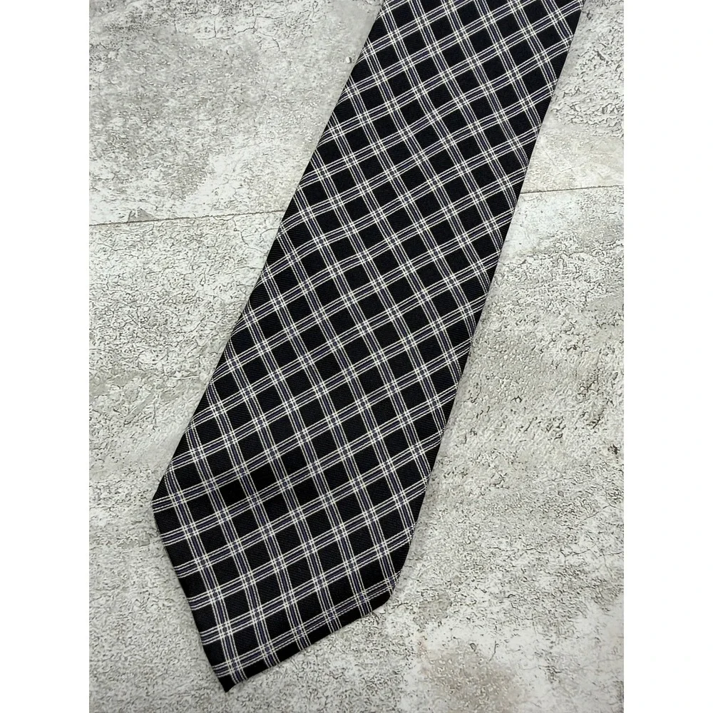 Banana Republic Necktie Mens One Size Black Plaid Silk Woven Formal